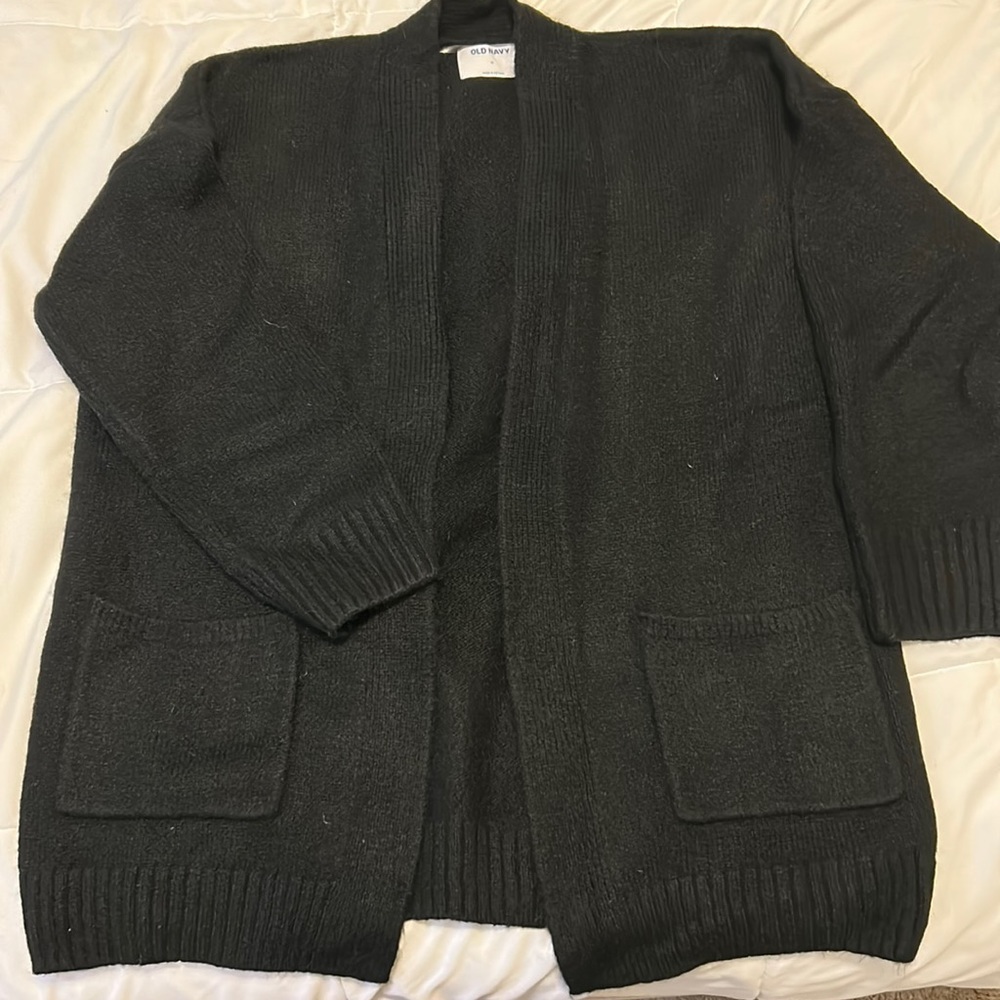 Cozy-Knit Open-Front Cardigan, Black Jack